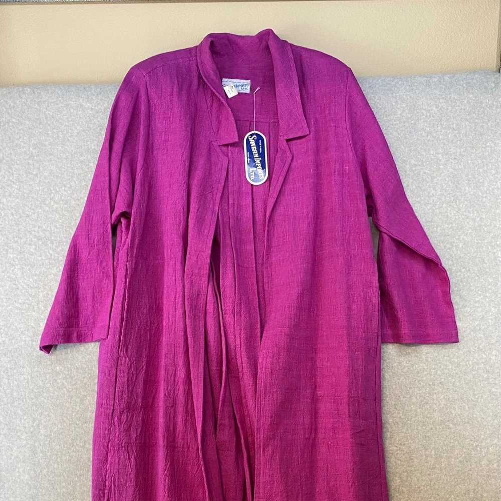 NEW! Sangam Imports Ltd One Size Chore Coat Duster Robe Long PINK Lagenlook VTG